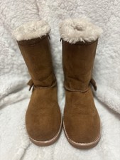 Girls Magellan Brown Faux Suede White Fur Boots Size 3 Excellent Condition