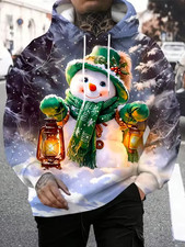 Cute Snowman Lantern 3D Christmas Hoodie Winter Xmas Pullover Unisex