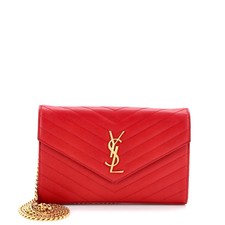 Saint Laurent Classic Monogram Wallet on Chain Matelasse Chevron Leather Medium