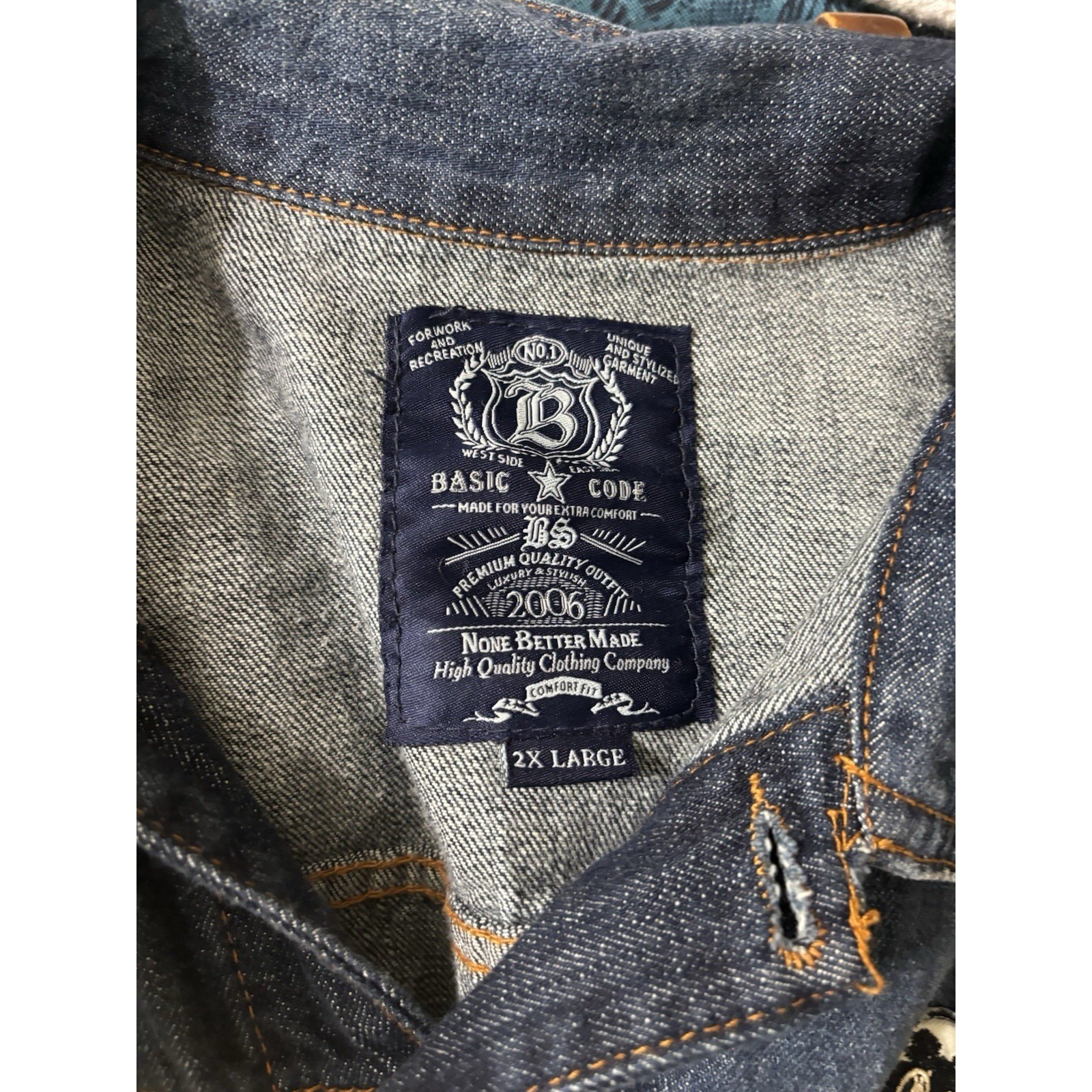 Basic Code Mens Denim Jacket Blue Jean Trucker St… - image 3