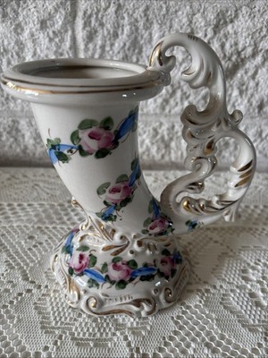 RARE VINTAGE CHARLETON  ROSES  CORNUCOPIA VASE, GOLD EDGING, ART DECO