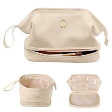 Gifts for Friends Female Mom, Initial Makeup Bag, Personalized Double Layer C...