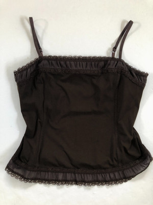 Tribal Brown Rib Knit Lace Trim Cami Tank Top XL Stretchy  Grunge Fairy Coquette