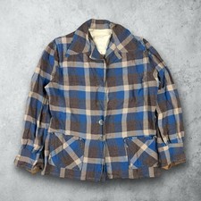 Vintage 50s Shadow Plaid Rayon Gabardine Flannel Sport Shirt Jacket Medium
