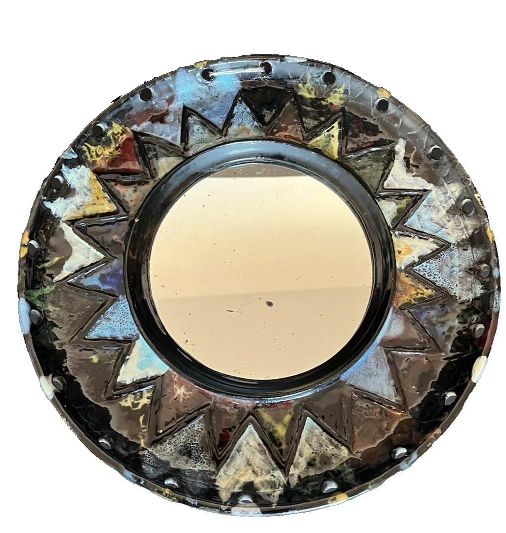 Miroir carré en céramique à décor floral