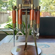 MCM Maxwell Phillip 1960&rsquo;s Brass Bakelite Bar Tool Set & Carousel Stand - 8 pc