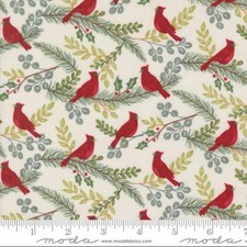 Cotton Winter Friends Cardinals Snowy White Fabric Print by Yard D604.21
