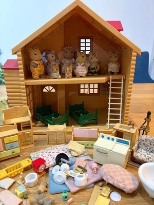 Vintage Sylvanian Families Forest Log House Playset Japanese Toy Retro