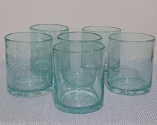 Aqua Blue Bubble Glasses Approx 4” Tall Handblown Thick Translucent EXCELLENT 