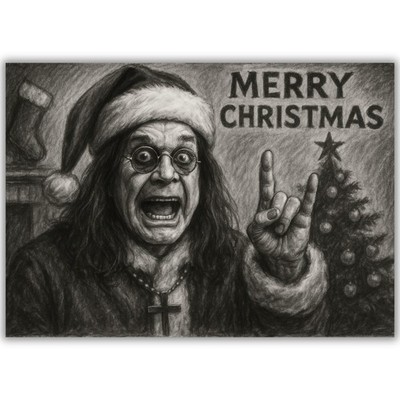 Ozzy Osbourne Weihnachtskarte für ihn ihre Freunde Paar Ehemann Frau anthrazit