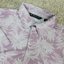 Travis Mathew Mens Small Purple AOP Floral Performance Stretch Polo Short Sleeve
