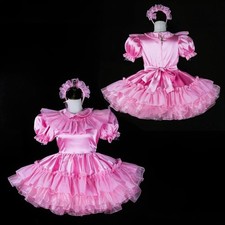 Girl Maid Sissy Lockable Pink satin Dress cosplay Unisex costumes Tailor-made