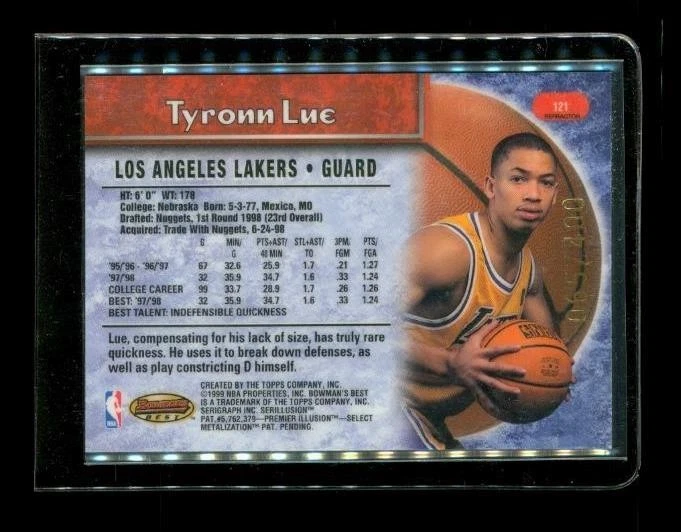 1998-99 Bowman's Best Refractors #121 Tyronn Lue RC Rookie 65/400 LA Lakers - Image 2 of 2