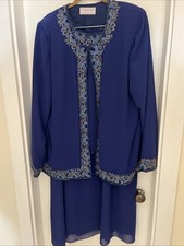 Women  s Creative Touch Size 2X 3 Piece Formal Skirt Set Blue Beaded