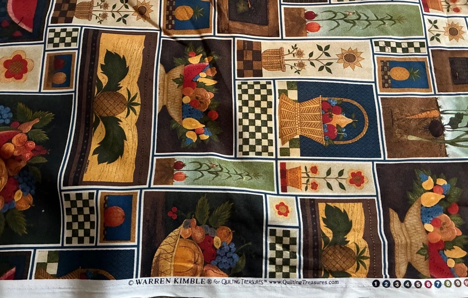 4 YARDS NOS COUNTRY ORCHARD WARREN KIMBLE COTTON FABRIC FRUIT BASKETS PATCHWORK - Image 2 of 2