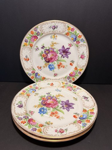 Vintage Schumann Dresden Bavaria Floral Dessert Plates Set Of 3 German Porcelain
