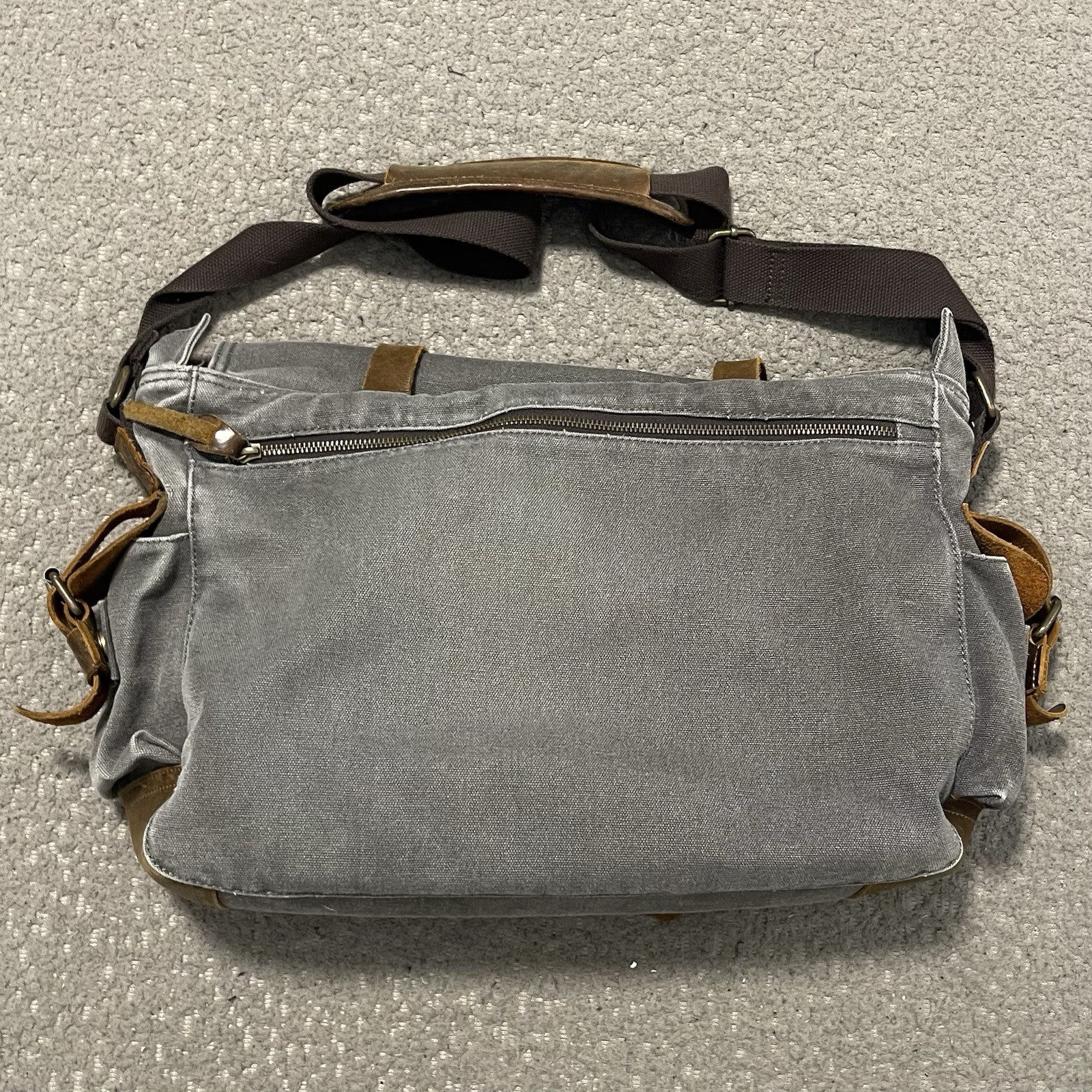 Lifewit Messenger Bag Gray Canvas Brown Leather Satchel Cross Body Shoulder