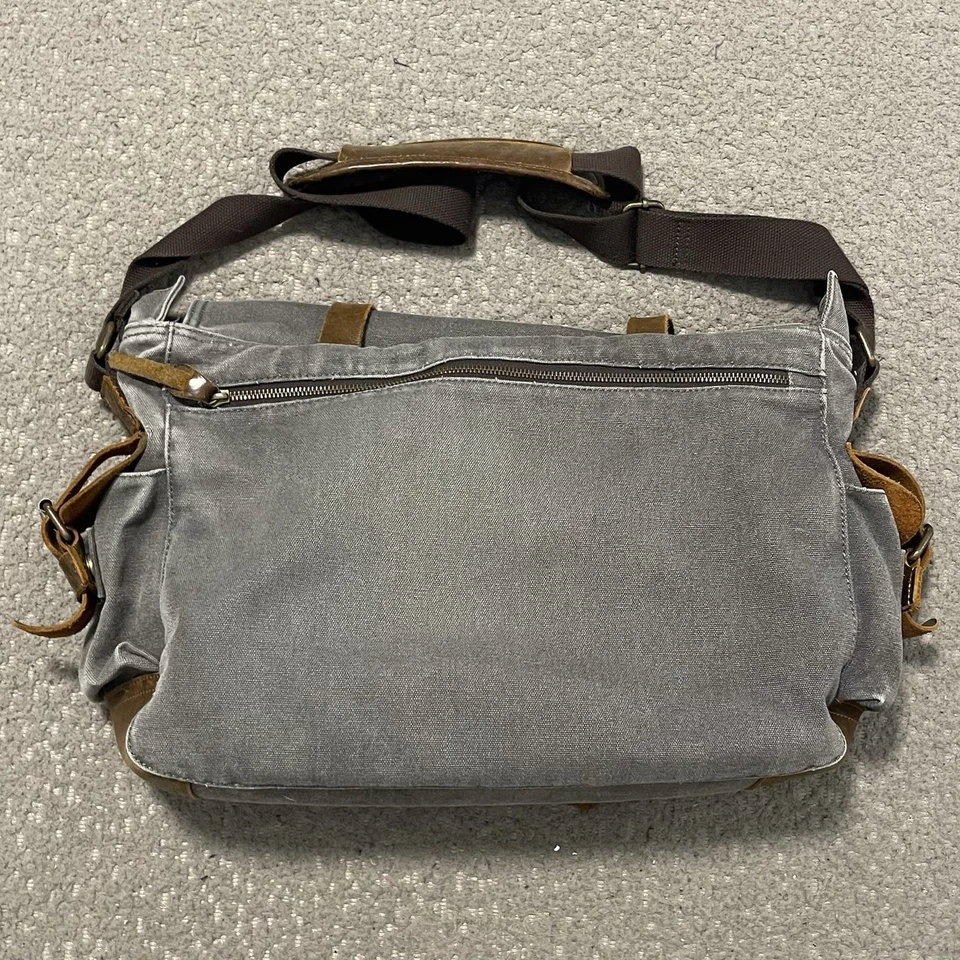 Lifewit Bolso Mensajero Gris Lona Marrón Cuero Cartera Bandolera Hombro Foto 4 de 4