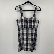 Forever 21 Plaid Dress Womens Medium Black White Zip Front Mini Grunge 90s Style