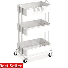 3-Tier Heavy Duty Metal Utility Rolling Cart, White