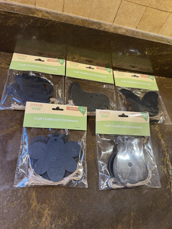 Mixed lot 5 pkgs Craft Chalkboard Ornaments by Indoor Garden 5pcs each/25 total