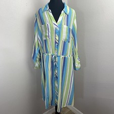 Cato Tie Waist Dress 18/20W Button Front Vertical Striped V-Neck Spring Colorful