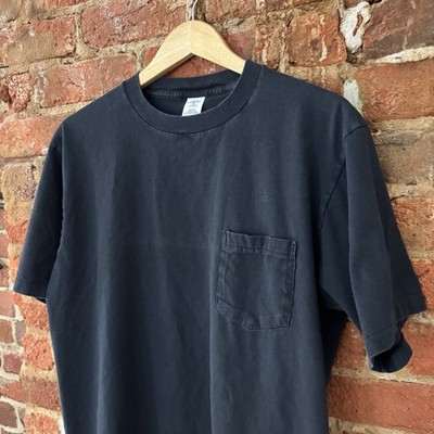 Vintage 90s Grunge Solid Black Blank Distressed Work Pocket T Shirt L/XL