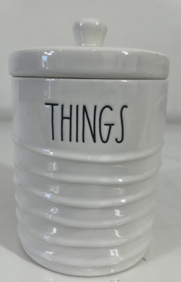 #ad #ad Rae Dunn by Magenta Ceramic quot; THINGS quot; Ribbed Canister With Lid White 213 S2 $17.99