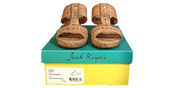 Jack Rogers Wedge Sandal Nora Womens 8.5M Cork Gold Whip Lacing T-Strap