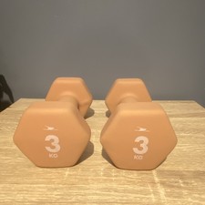 Beige 3kg Hex Dumbbells Pair (2) Fixed Weight for Gym & Weight Lifting