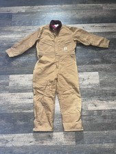 Carhartt Duck Canvas Coveralls X01 BRN 44 Short Quilt Lined Insulated Workwear