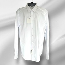 Men's Large Calvin Klein Slim Fit Stretch Collar White Dress Shirt 16 34/35 NWT
