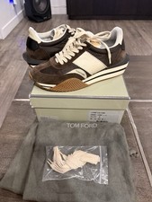 Tom Ford James Suede & Leather Brown Ivory Sneakers Shoes Size 8 Made In Italy