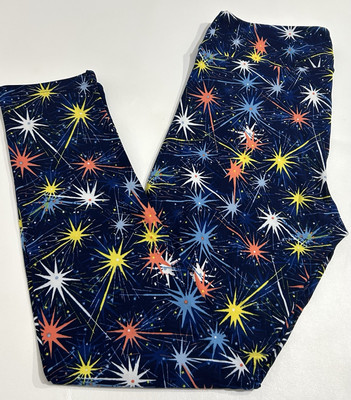 NWT LuLaRoe TC Blue Leggings  w/Fireworks Design-Tall & Curvy 12-18