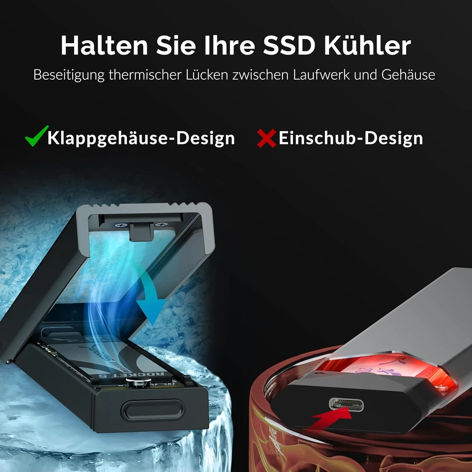 Nvme Gehäuse Und M2 SATA SSD Adapter M-Key M+B Key USB C 3.2X2 10Gbps Kühlkörper - Bild 3 von 4