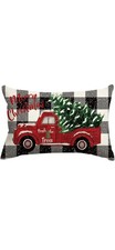 12x20 Christmas Pillow Cover Fresh Cut Trees Plaid Red Truck