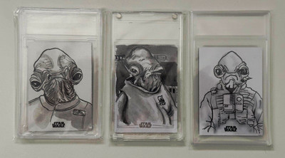 3 Topps Star Wars Sketch Cards - 1x Silver Foil - Neil Camera - Ackbar 1/1 Set