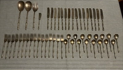 Vintage Gold Tone Bamboo Style Flatware Brass  52 Piece Set