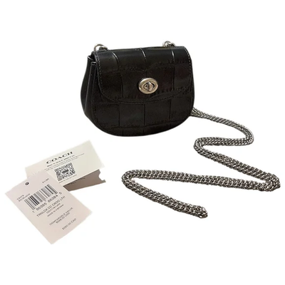 COACH CZ475 Turnlock Card Case Crossbody Black Crocodile Embossed