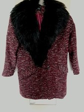 Topshop Burgundy Boucle Wool Mix Jacket with Detachable Faux Fur Collar Size 6