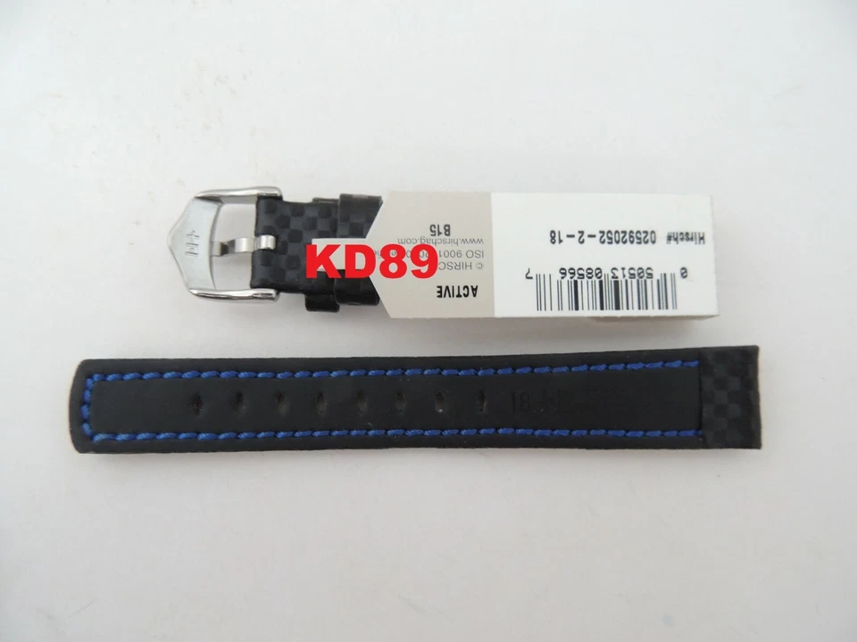 Correa genuina Hirsch CARBONE 18mm NEGRO/ROJO resistente al agua 100m Foto 3 de 4