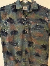 Vintage Global Tracking Short Button Down Shirt Hawaiian Large Green GoldLeaf