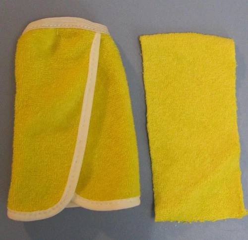 MINT VINTAGE 1981 Barbie doll 3856 MAGIC CURL YELLOW bath terry TOWEL & WRAP lot