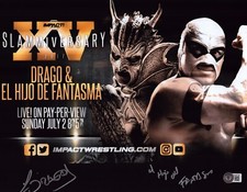 Hijo del Fantasma & Drago Signed 11x14 Photo BAS COA Lucha Libre AAA Underground