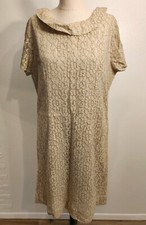 Vintage Beige Lace Knee Length Short Sleeve Collar Dress