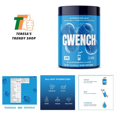 Cwench Electrolyte Mix - Delicious Blue Raspberry Flavor, 11oz Hydration Boost
