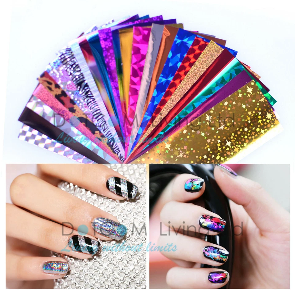 Nail Foils Nail Art Transfer Foil Glue Wraps Mixed Decal Stickers 50PCS Kit Set - Image 4 of 4