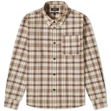 NWT A.P.C. TREK CHECK BUTTON DOWN SHIRT - CAMEL Size S $255