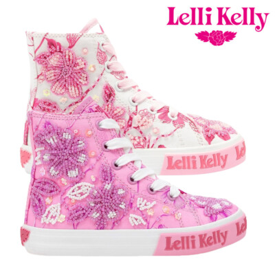 Lelli Kelly Girls Baseball Boots White Pink Warm Lined Canvas Shoes LK3852  UK