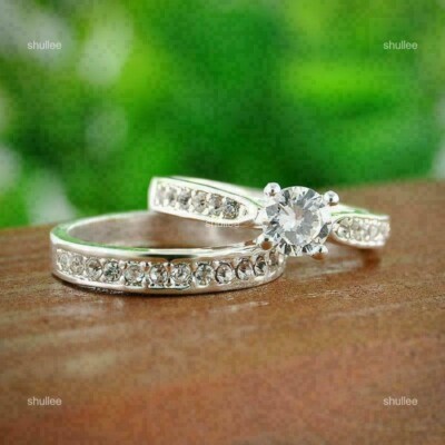 14K Solid White Gold Brilliant Cut Natural Diamond Solitaire with Accents Ring